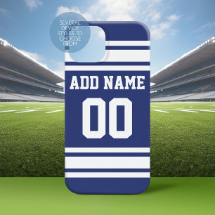 Blue White Jersey Stripes with Name and Number iPhone 15 Case