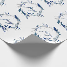Blue & White JOY Twig Corolla Pattern Christmas