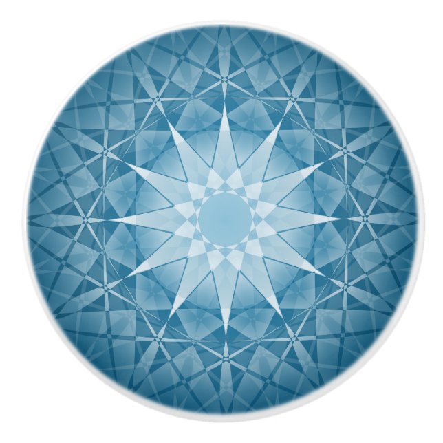 Blue White Kaleidoscope Pattern Mandala Ceramic Knob (Front)