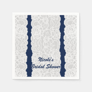 Blue & White Lace Bright Elegant Rustic Party Napkin