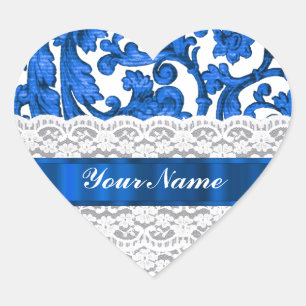 Blue & white lace heart sticker