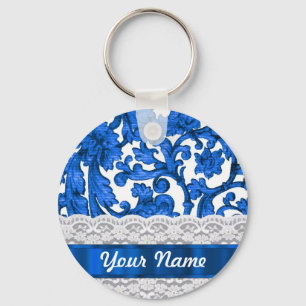 Blue & white lace key ring
