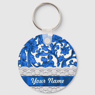 Blue & white lace key ring