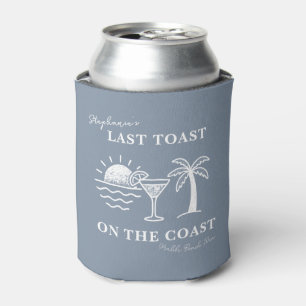 Blue & White Last Toast on the Coast Bachelorette Can Cooler