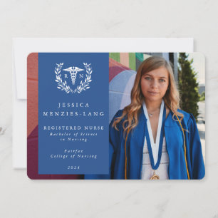 Blue + White Laurel Wreath Registered Nurse Photo Announcement