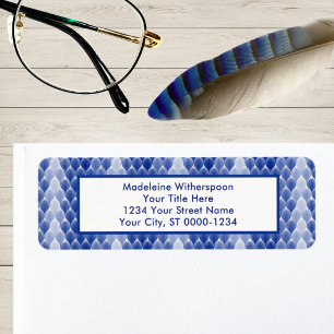 Blue White Leaf Modern Geometric Gradient Return Address Label