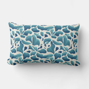 Blue & White Leaf Pattern Elegance Lumbar Cushion