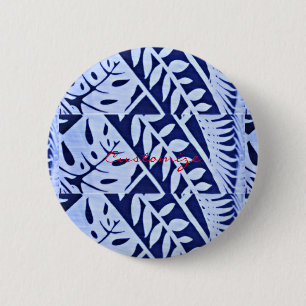 Blue White Leaves Pattern Thunder_Cove 6 Cm Round Badge