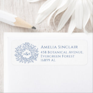Blue white leaves wedding return address label
