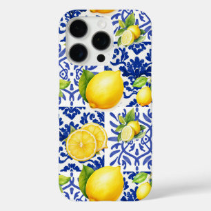 Blue White Lemon Tile Pattern Mediterranean Citrus iPhone 16 Pro Case