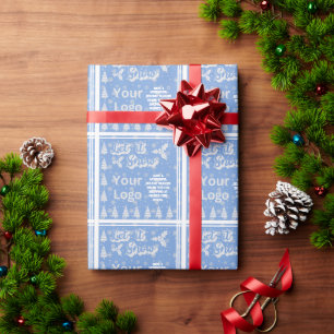 Blue White Let it Snow Retail Logo Text Christmas Wrapping Paper