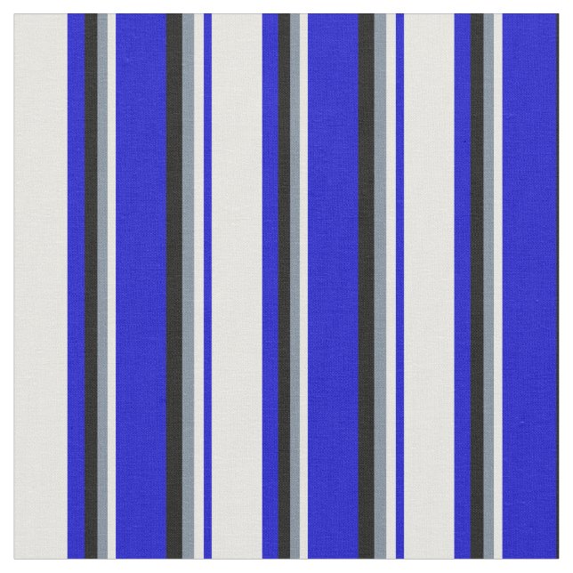 Blue, White, Light Slate Grey, and Black Lines Fabric (Close Up)