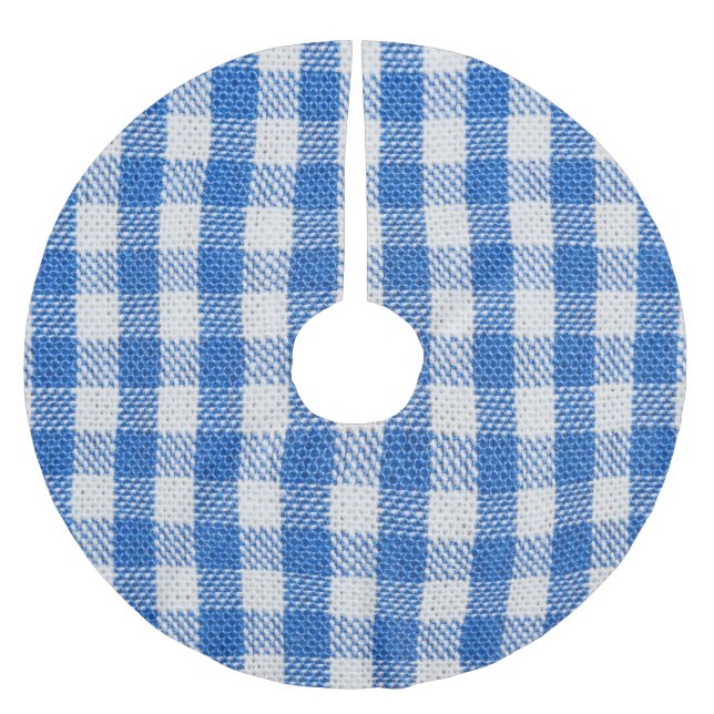 Blue-white lined dining clothes. brushed polyester tree skirt (Front)