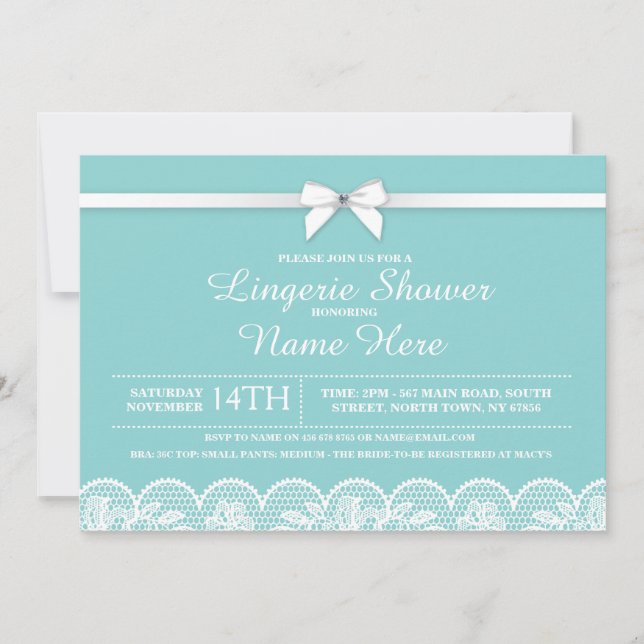 Blue White Lingerie Bridal Shower Lace Invitation (Front)