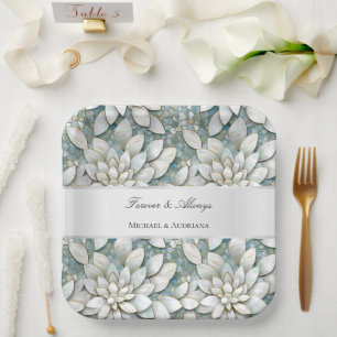 Blue White Lotus Flowers Bridal Shower Paper Plate
