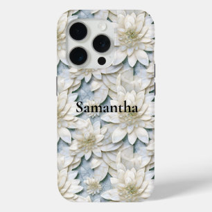 Blue White Lotus Flowers   iPhone 15 Pro Case