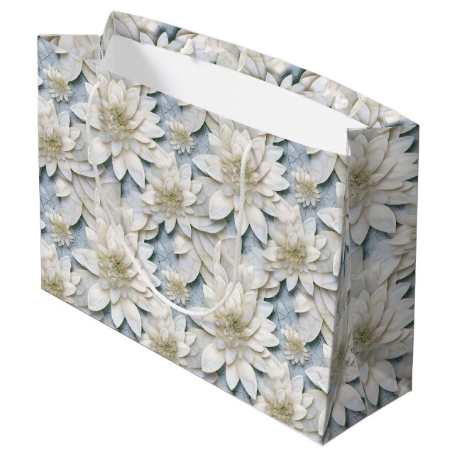 Blue White Lotus Flowers   Large Gift Bag (Back Angled)