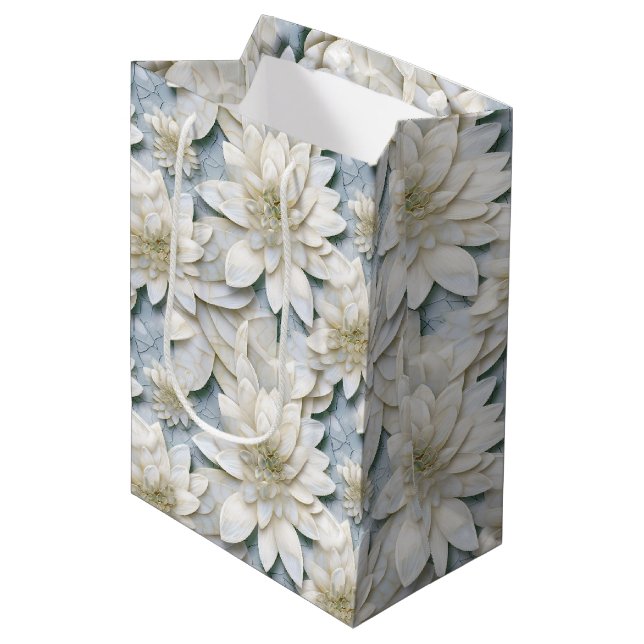 Blue White Lotus Flowers   Medium Gift Bag (Front Angled)