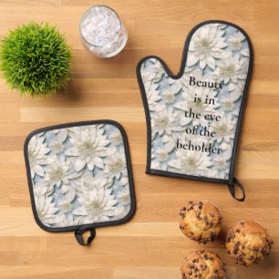 Blue White Lotus Flowers   Oven Mitt & Pot Holder Set