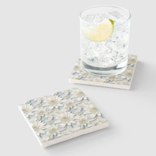 Blue White Lotus Flowers Stone Coaster