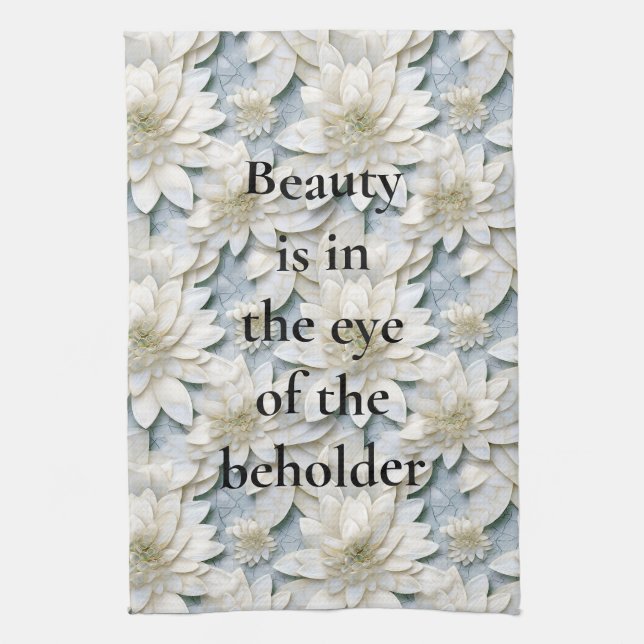 Blue White Lotus Flowers   Tea Towel (Vertical)