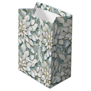Blue White Lotus Flowers Wedding Medium Gift Bag