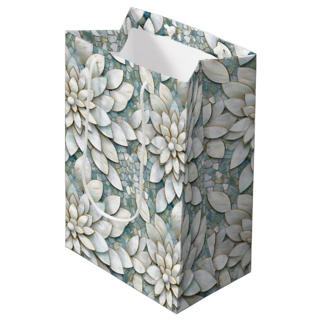 Blue White Lotus Flowers Wedding Medium Gift Bag (Front Angled)