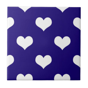 Blue White Love Heart Pattern Design  Ceramic Tile