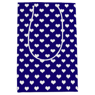 Blue White Love Heart Pattern Design Medium Gift Bag