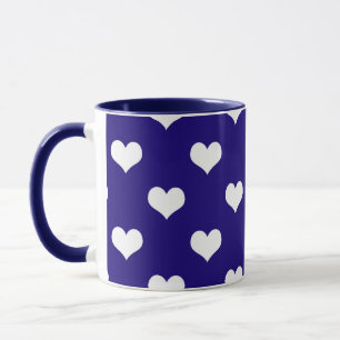 Blue White Love Heart Pattern Design Mug