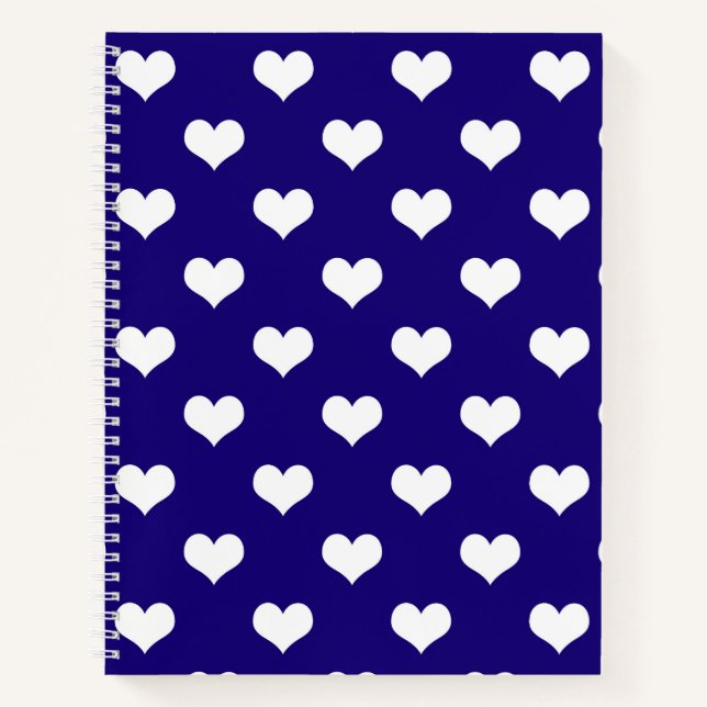 Blue White Love Heart Pattern Design  Notebook (Front)