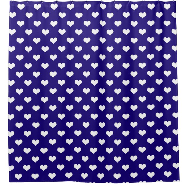 Blue White Love Heart Pattern Design  Shower Curtain (Front)