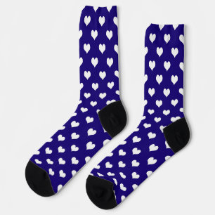 Blue White Love Heart Pattern Design Socks