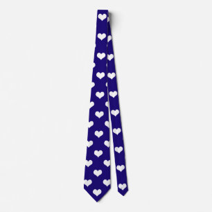 Blue White Love Heart Pattern Design Tie