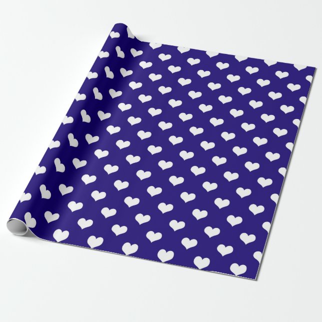 Blue White Love Heart Pattern Design  Wrapping Paper (Unrolled)