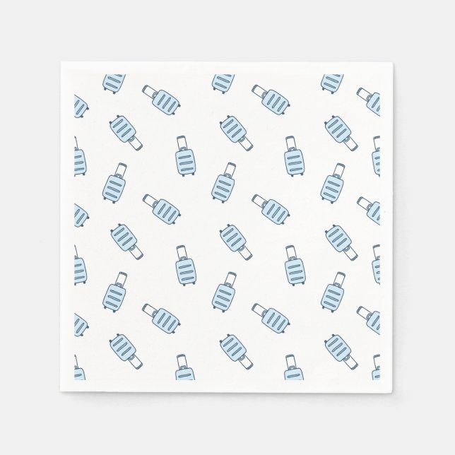 Blue White Luggage Suitcase Seamless Pattern Napkin (Front)