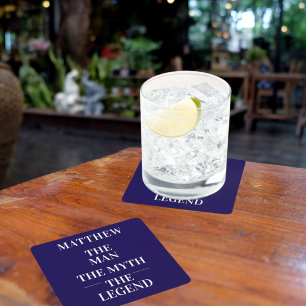 Blue white man myth legend bachelor square paper coaster