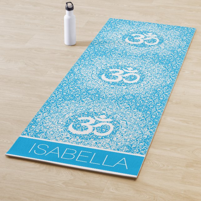  Blue White Mandala Pattern Om Bliss Personalised Yoga Mat (In Situ)