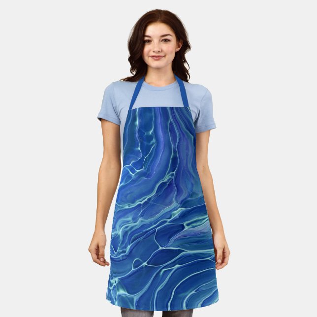 Blue & White Marble Acrylic Abstraction Apron (Worn)