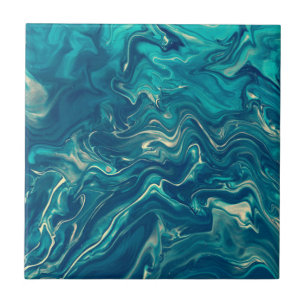 Blue & White Marble Acrylic Abstraction Ceramic Tile