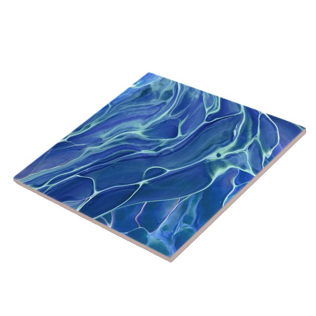 Blue & White Marble Acrylic Abstraction Ceramic Tile (Side)