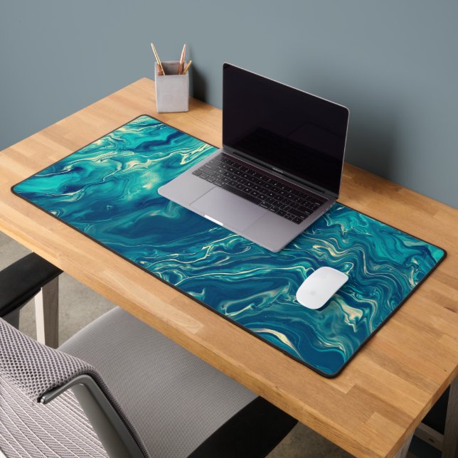 Blue & White Marble Acrylic Abstraction Desk Mat (Office 2)