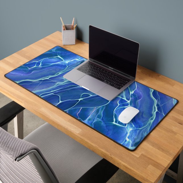 Blue & White Marble Acrylic Abstraction Desk Mat (Office 2)