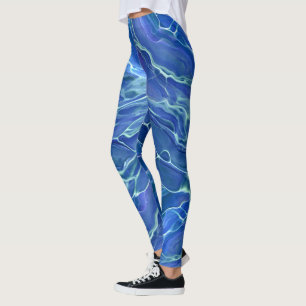 Blue & White Marble Acrylic Abstraction Leggings