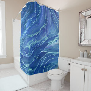 Blue & White Marble Acrylic Abstraction Shower Curtain