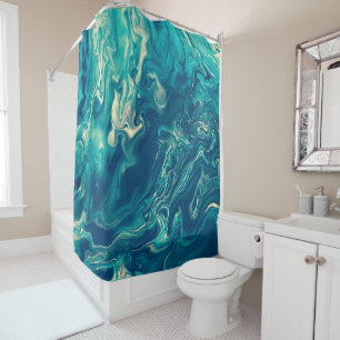 Blue & White Marble Acrylic Abstraction Shower Curtain