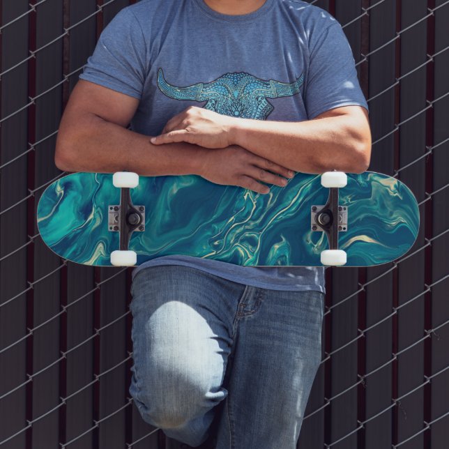 Blue & White Marble Acrylic Abstraction Skateboard (Outdoor 3)