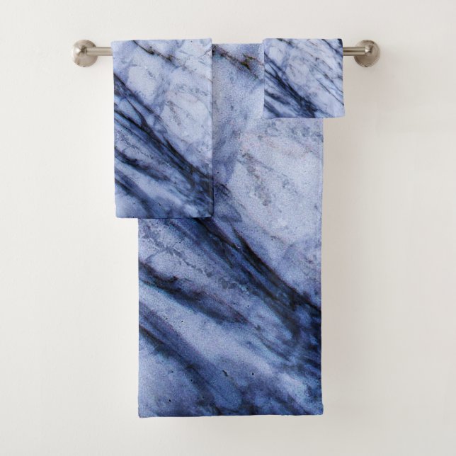 Blue & White Marble Swirl Modern Chic Bath Towel Set (Insitu)