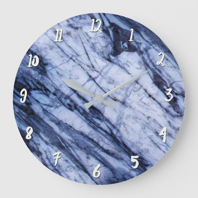 Blue & White Marble Swirl Modern Chic Large Clock (Front)