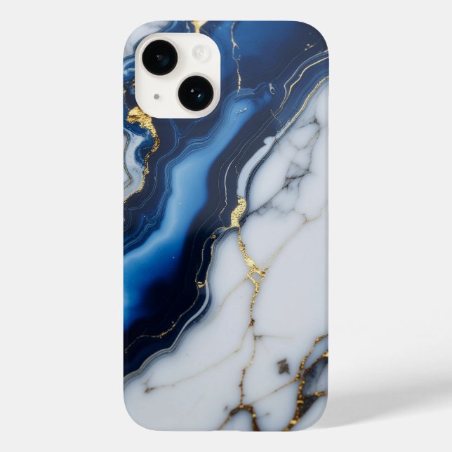 blue white marble texture gold texture pattern lux Case-Mate iPhone case (Back)